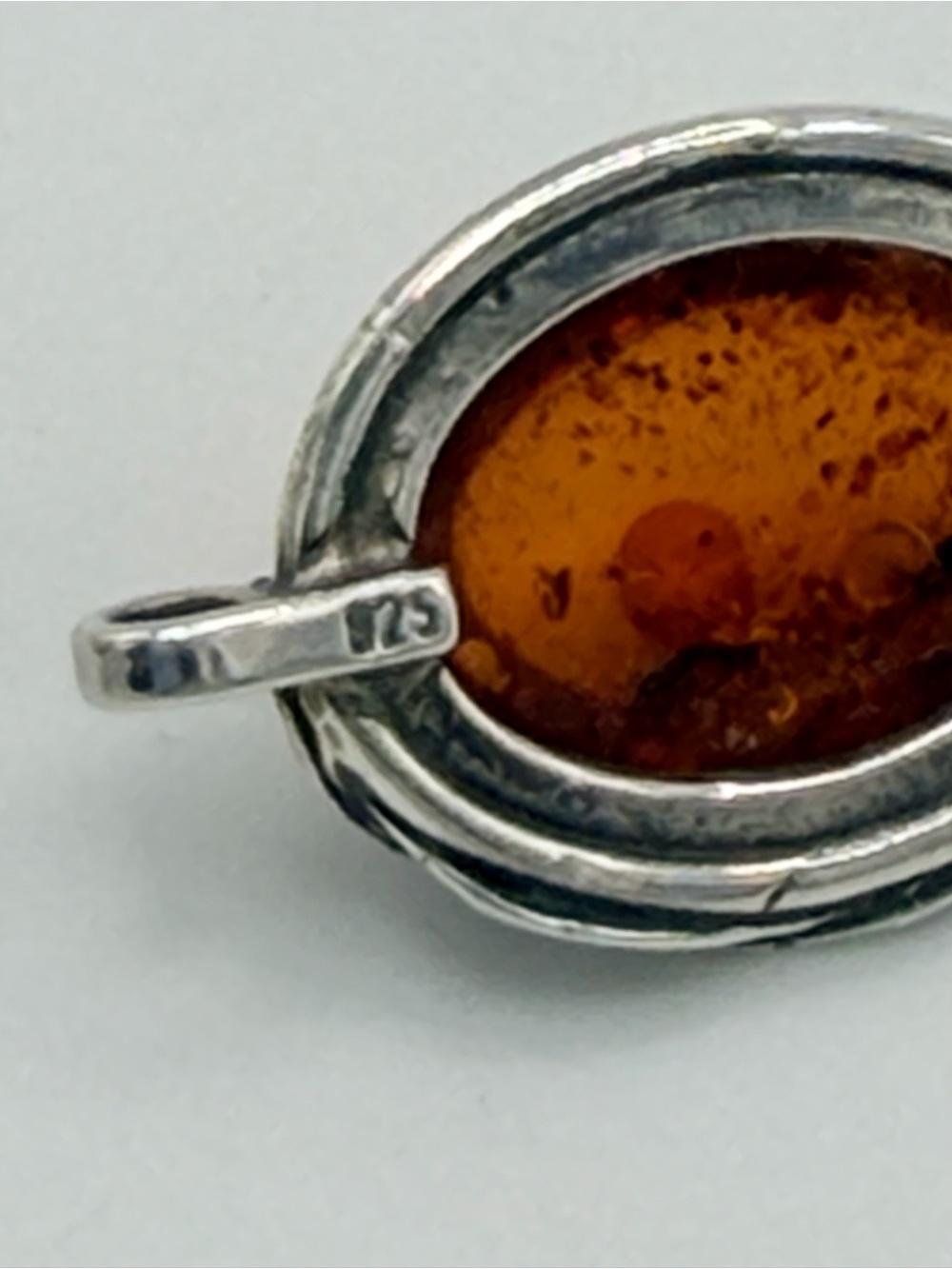 Vintage Oxidized Sterling Silver Leaf Pattern w/Oval Amber Cabochons Bracelet - Picture 13 of 16